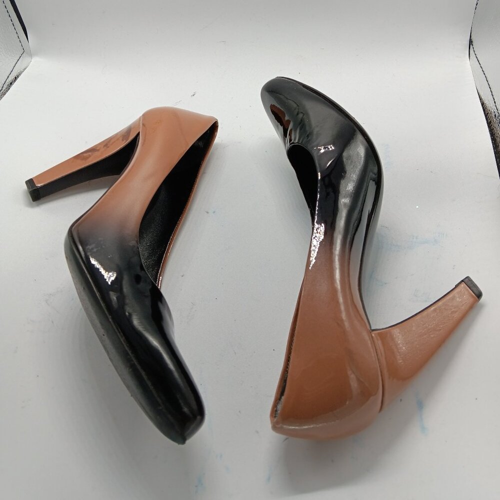 Authentic Prada Black & Tan Patent Classic High Heel Pumps